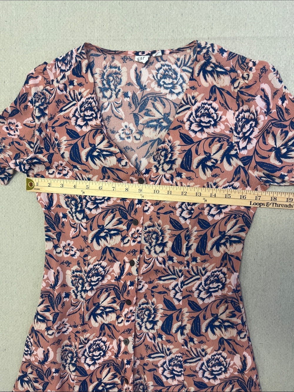 GAP Pink Floral Button Front Dress Pockets Rayon Boho Cottagecore Size 4 - Picture 10 of 16
